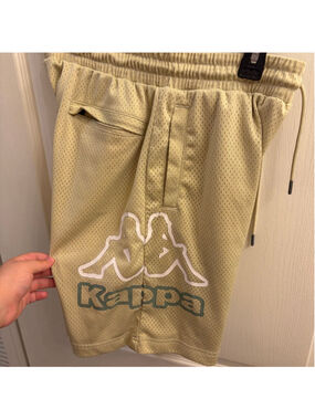 Men's Kappa Beige Mesh Athletic Shorts M with White Logo